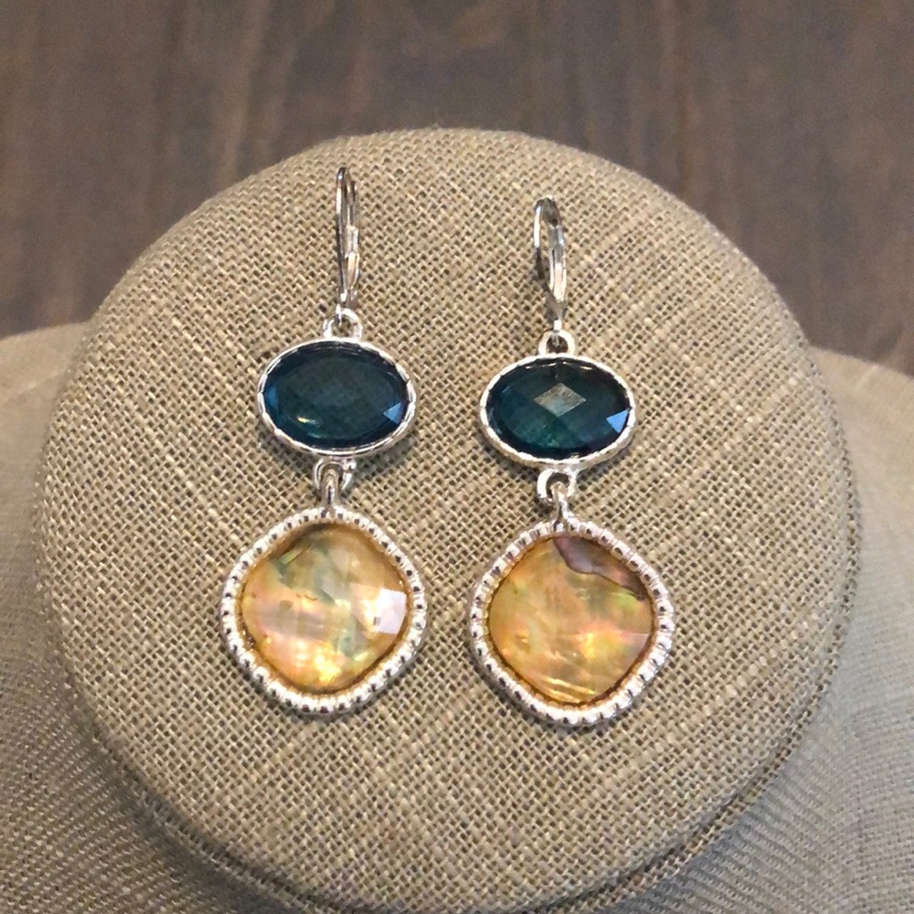 Blue and Yellow Opalescent Earrings